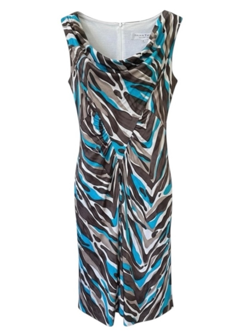 Trina Turk Abstract Print Sleeveless Draped Neck Silk Dress Size 2